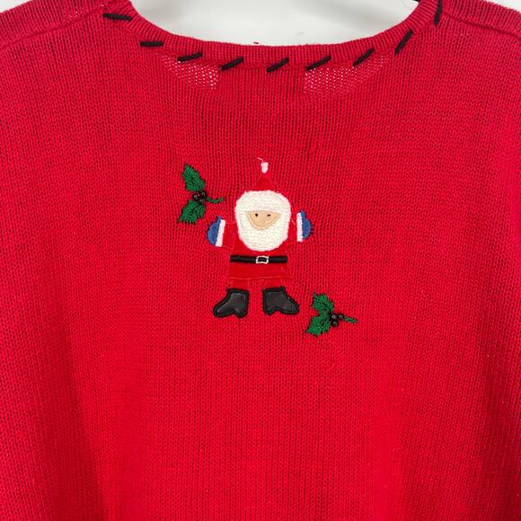 Vintage Red Christmas Sweater Embroidered Santa Toys Gifts Holiday Pullover - Picture 6 of 11
